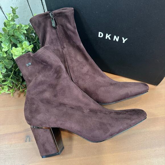 DKNY Women's Cavale Espresso Stretch Booties Size 7.5 - Picture 1 of 8